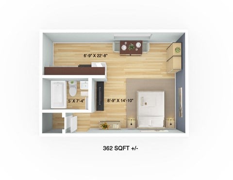 Floor plan for studio, 1 bath, 362 sqft